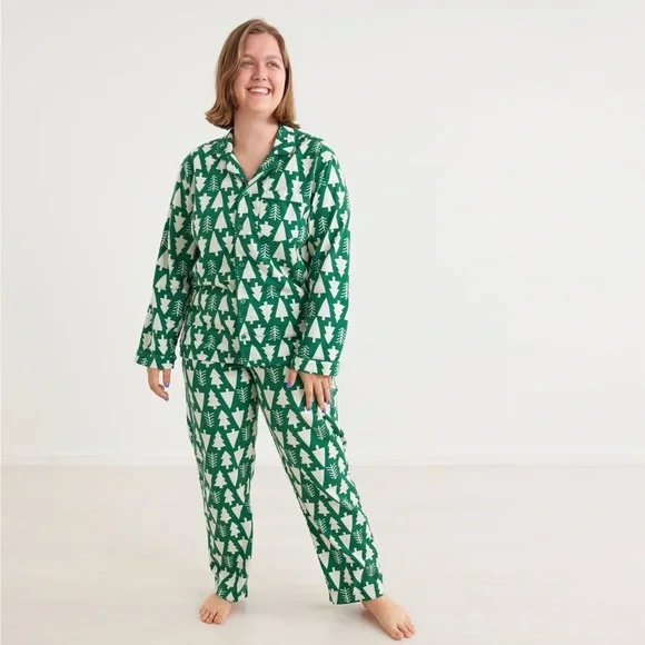 ⚡️Like-New⚡️Hanna Andersson Green and White Flannel Pajama Set - Picture 4 of 8
